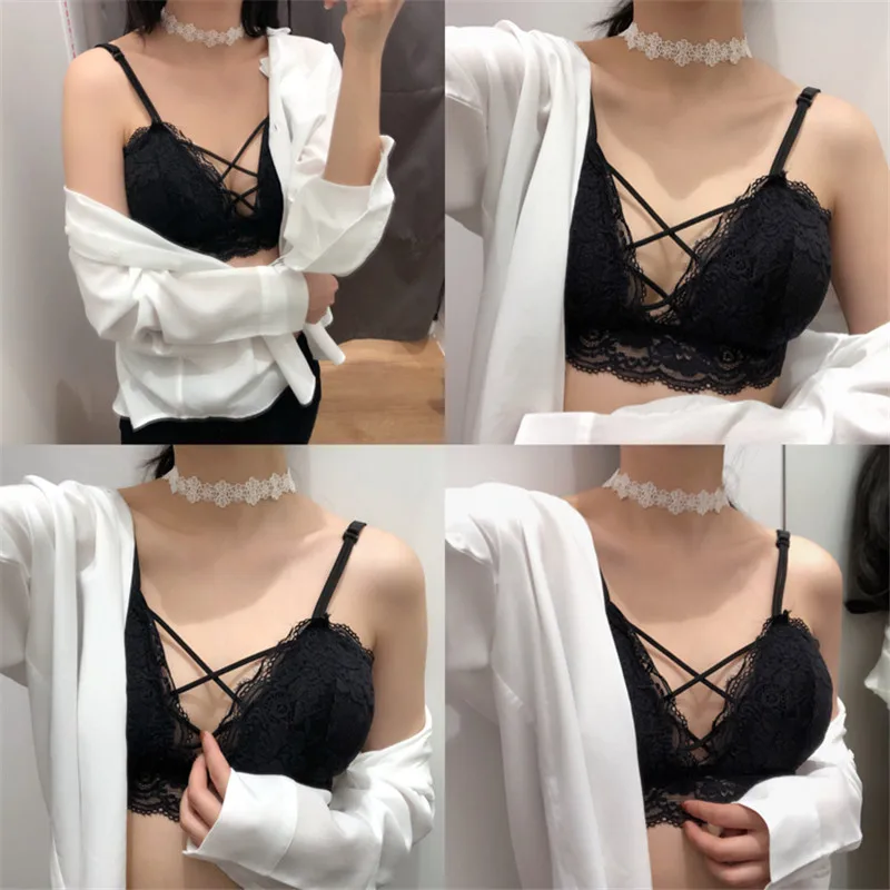 

New Retro Korean Bra for Girl Wind Two Rows of Button-free Lace Girls Undergarment Clothes Teenage Laces Popular Tops Bra
