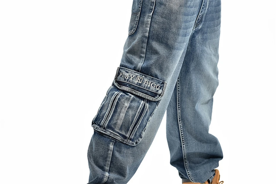 Мешковатые джинсы, мужские джинсовые штаны, свободные уличные джинсы, модные штаны для скейтборда для мужчин размера плюс, одноцветные синие брюки S93