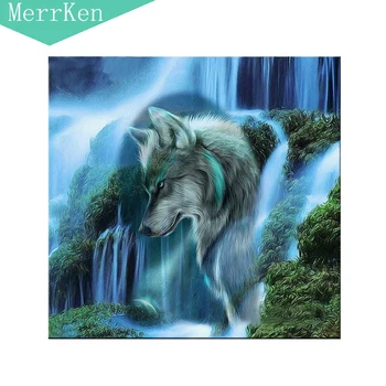 

5d Diy diamond painting cross stitch wolves The waterfall diamond embroidery diamond mosaic home decor 35x35cm