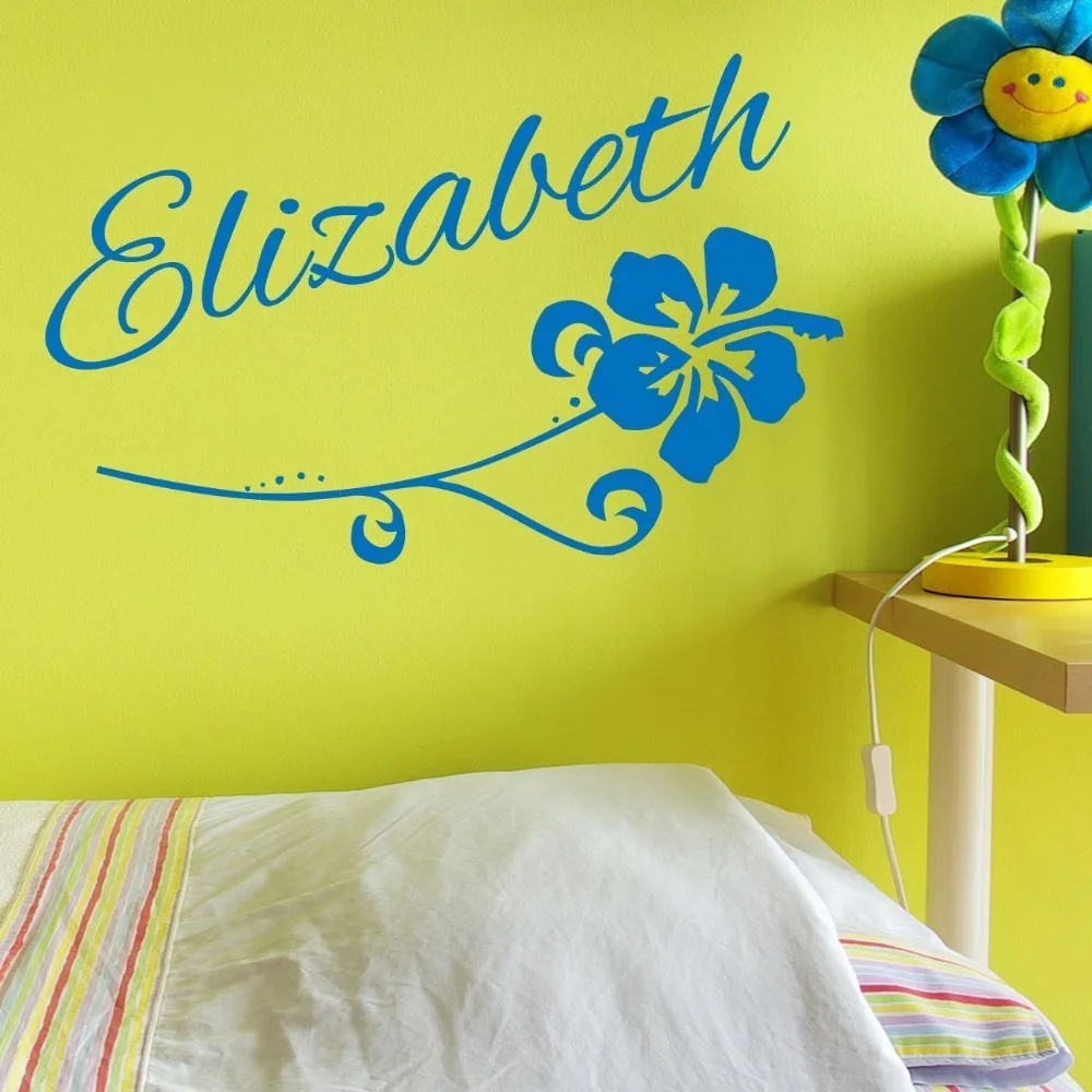 Custom Flower Name Vinyl Wall Decal Decor Girls Sticker Hawaiian