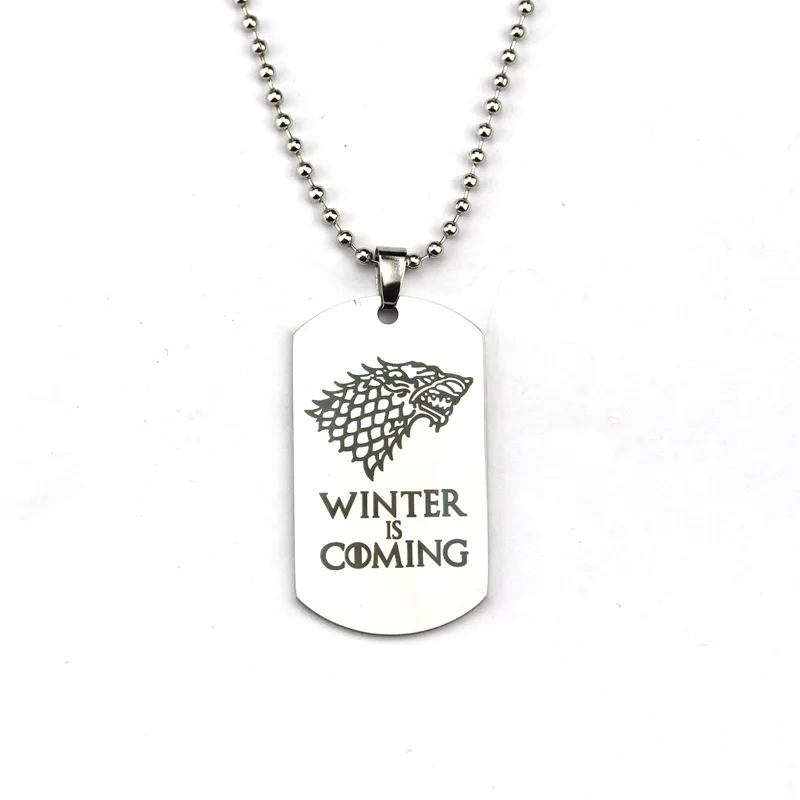 

Winter is Coming Stainless Steel Military Pendant Jewellery House Stark Direwolf Medallion Wolf Necklace