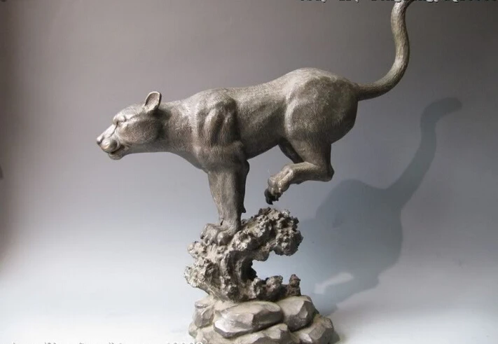

USPS to USA S0600 20 Chinese Folk Superb 100% Pure Bronze ferocity feral leopard panther Statue (B0413)