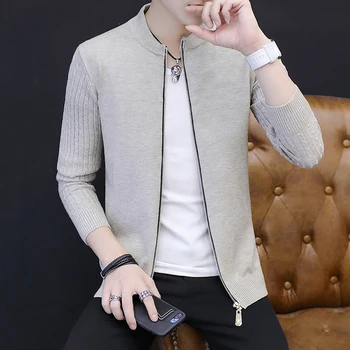 

2020 male thin section trend personality autumn small fresh long-sleeved cardigan sweater youth men's collar wearing a sweater