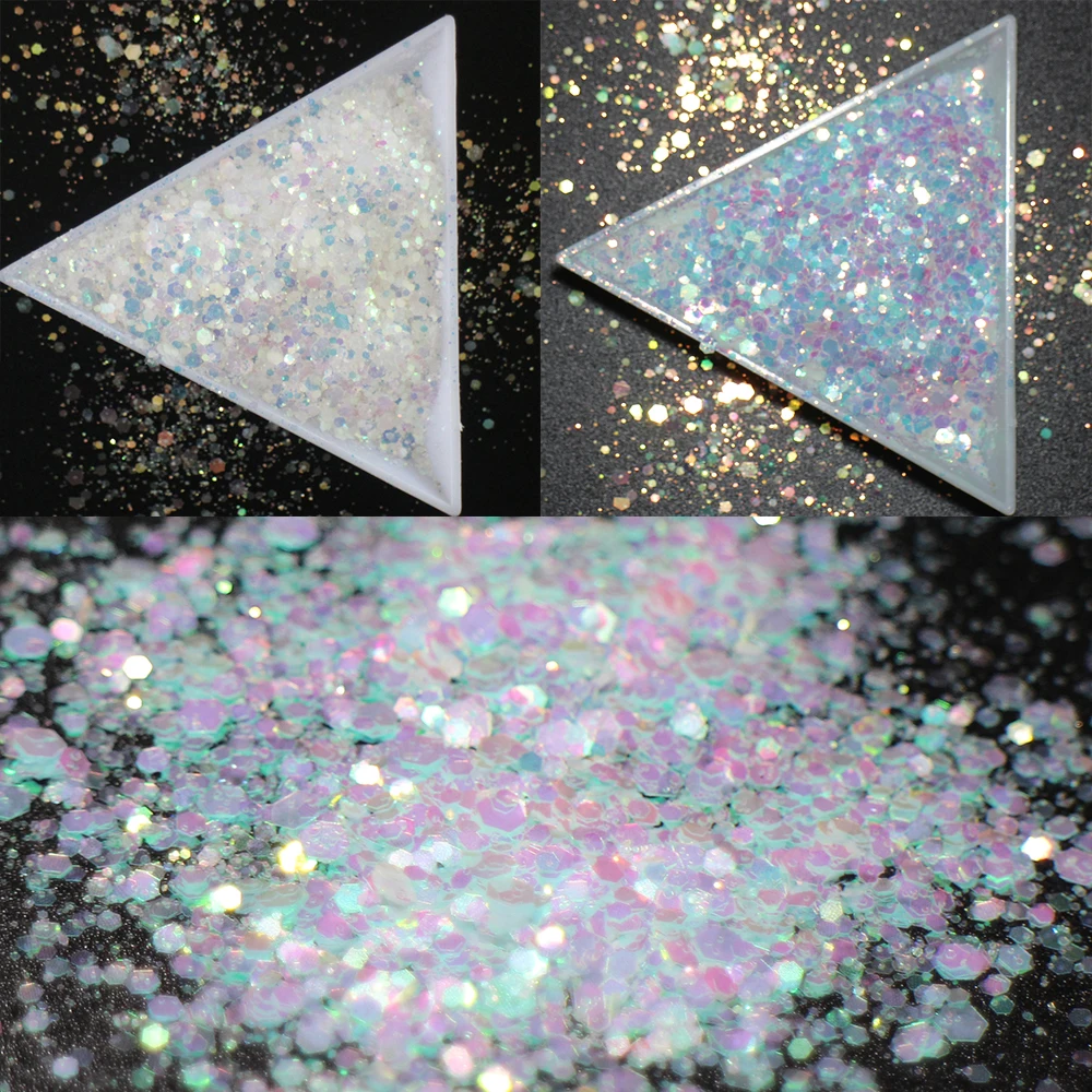 

10g/pack, Light Change Purple Colors Sequins, Mix Sizes Hexagons Iridescent Slices 3D Nail Art Glitters Paillettes