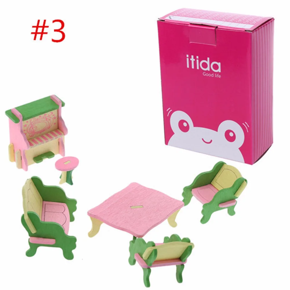 12Styles Kid Wooden Furniture Dolls House Miniature Bath Bed Living Room Children Toy Gift-M15