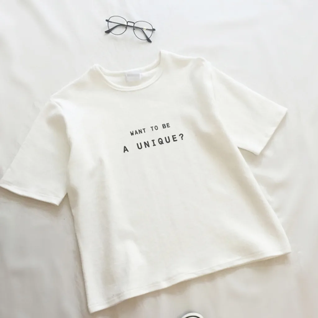 Women Blouse 2019 Womens Ladies Regular Short Sleeve Round Neck Letters  Printing Blouse