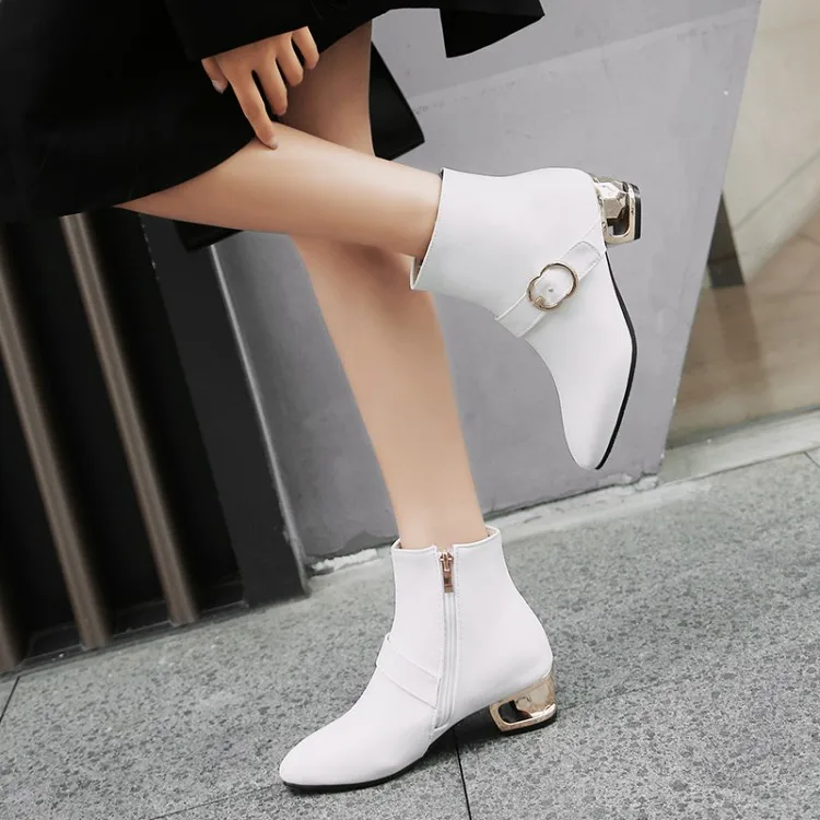 

Big Size 11 12 13 14 15 16 17 Fashion of Euro-American style short boots with pointed side-heel zipper belt buckle
