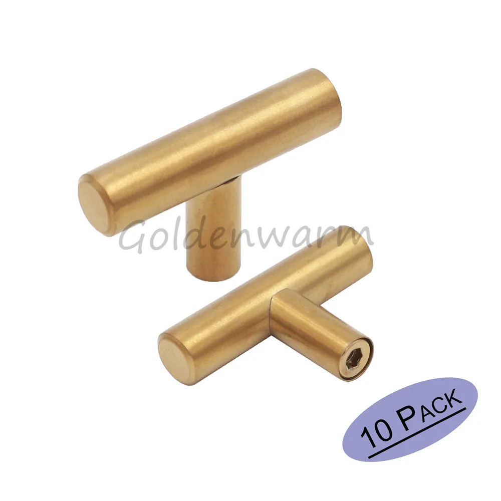 10 Pack Stainless Steel Gold knobs Goldenwarm LS201GD T Bar
