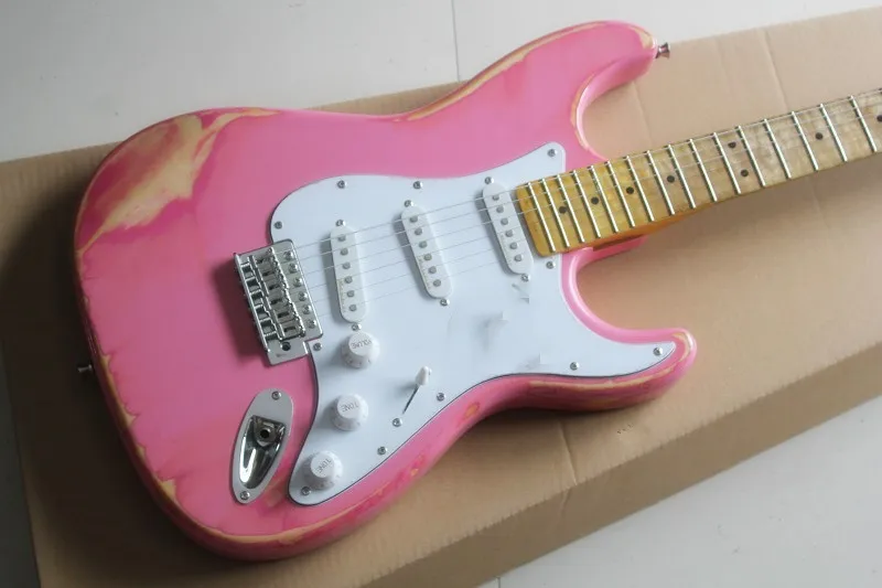 Shallow powder retro guitar white shield maple fingerboard SSS pickup can be customized as required free delivery. | Спорт и