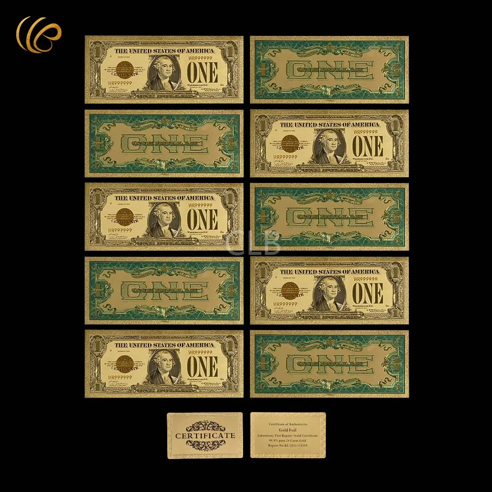 10 шт. Американский один миллион золотых банкнот Позолоченные Купюры в долларах США с сертификатом для украшения бумажных денег - Цвет: 1 dollar of 1928