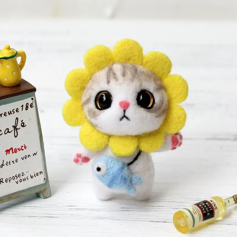 

Cat Doll With Rabbit Wool Felt Craft DIY Non Finished Poked Set Handcraft Kit For Needle Material Bag Pack