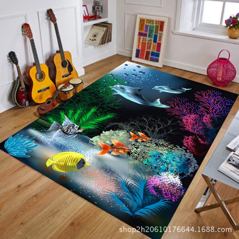 

2019 New 3D Ocean World Shark Area Rug Printing Hallway Carpets Living Room Tea Table Rugs Kitchen Bathroom Antiskid Mats