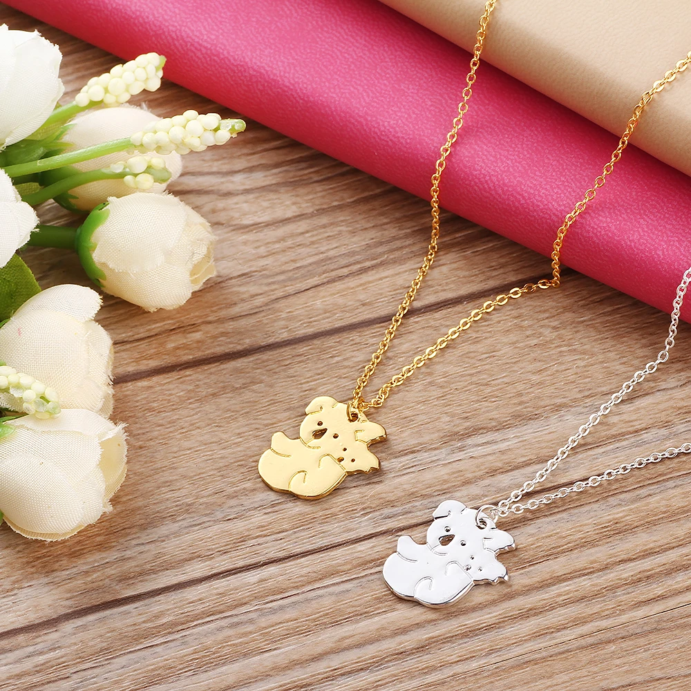 

1pcs Tiny Cute koala Necklace&Pendant Koala Bear With Baby Charm Pendant Collares Mujer Plated Silver Koala Jewelry DropShipping