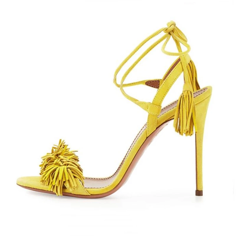 yellow tassel heels