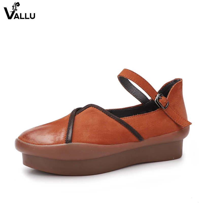 

VALLU Buckle Strappy Women' s Flat Shoes 2018 Handmade Real Cow Leather Lady Flats New Arrival Female Leisure Shoes