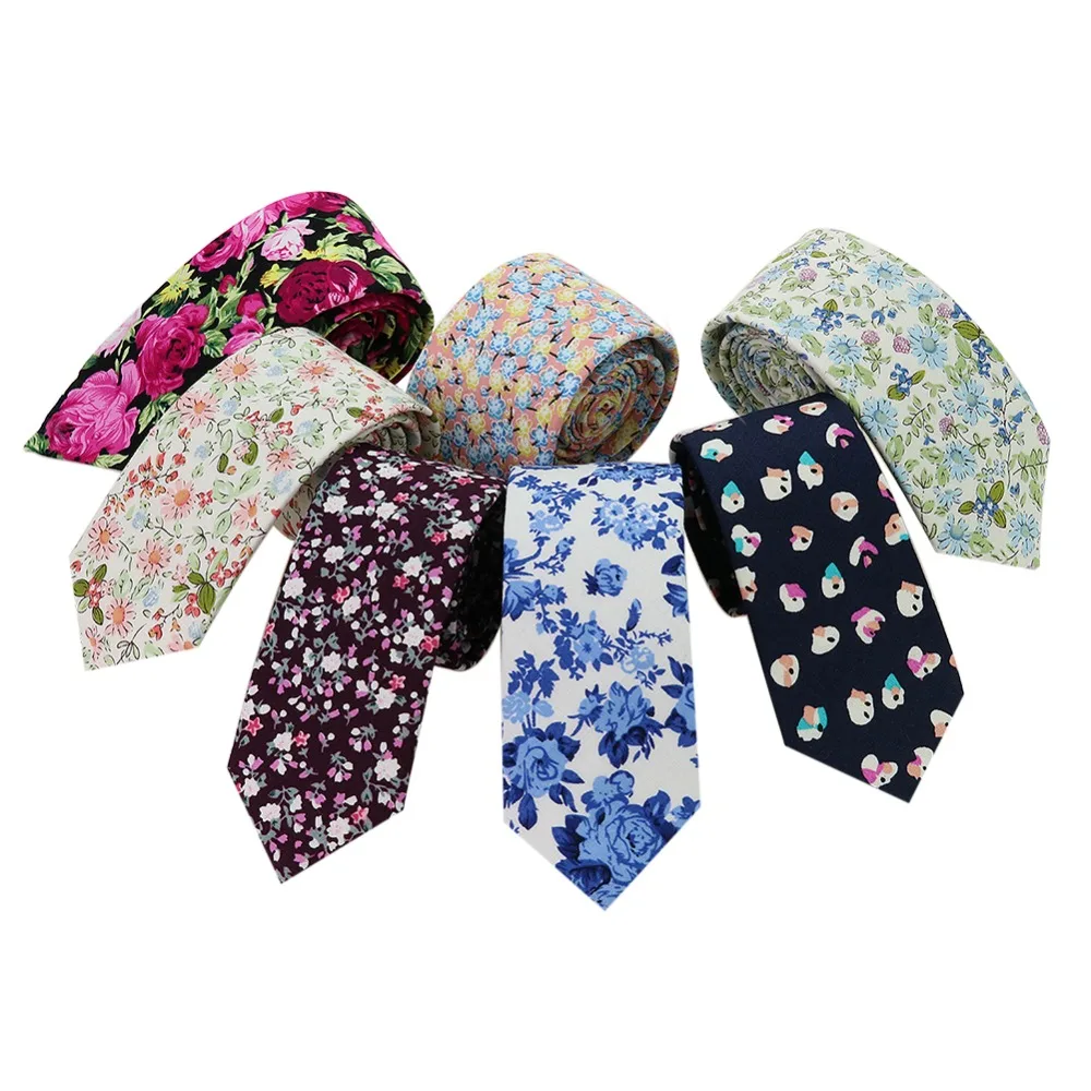 

Mantieqingway 6cm New Arrival Ties for Men 6cm Cotton Printed Tie Skinny Necktie Fashion Casual Blue Floral Tie for Men Wedding