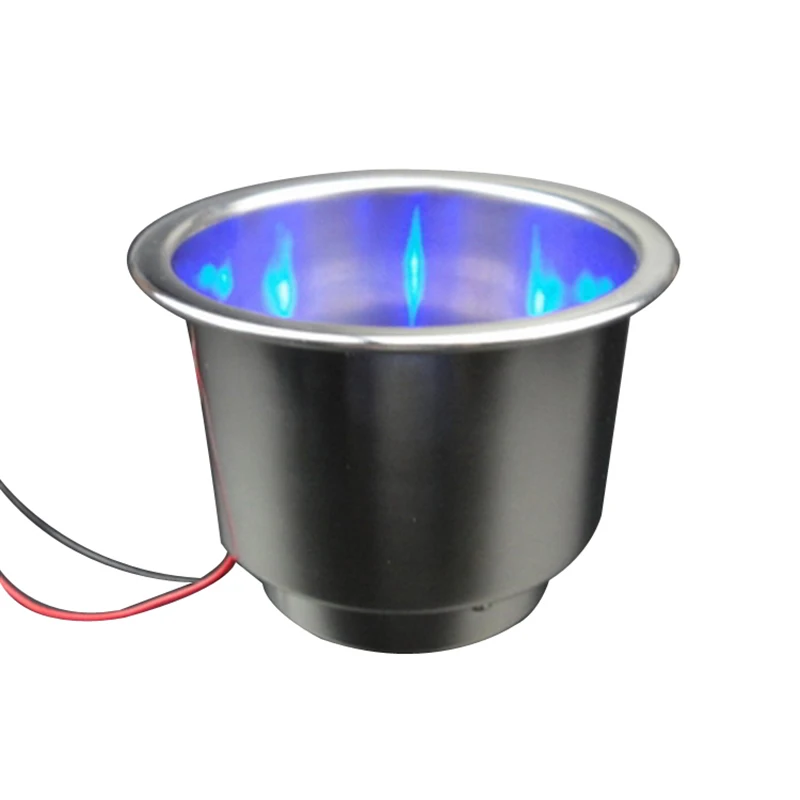 

Stainless Steel Drinks Holder with LED Light Recessed Cup Holder for 12V Marine Boat RV Motor Home