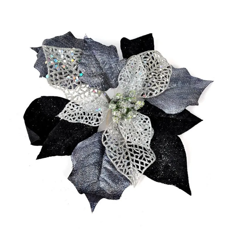 New Black Christmas Flower 20cm adhesive Christmas Flowers Christmas Tree Suppliersin