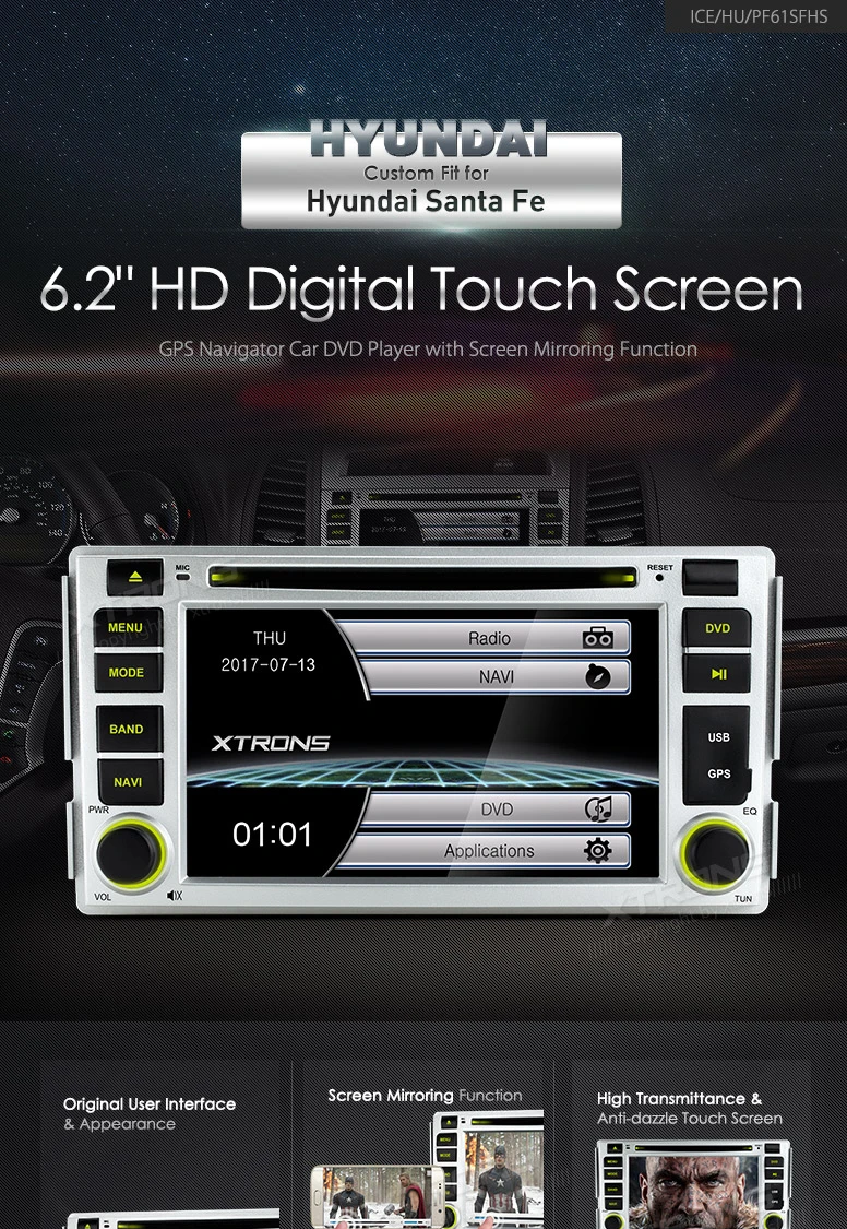 Perfect 6.2" Touch Screen Special Car DVD for Hyundai Santa Fe II 2006 2007 2008 2009 2010 2011 2012 with Original User Interface 1