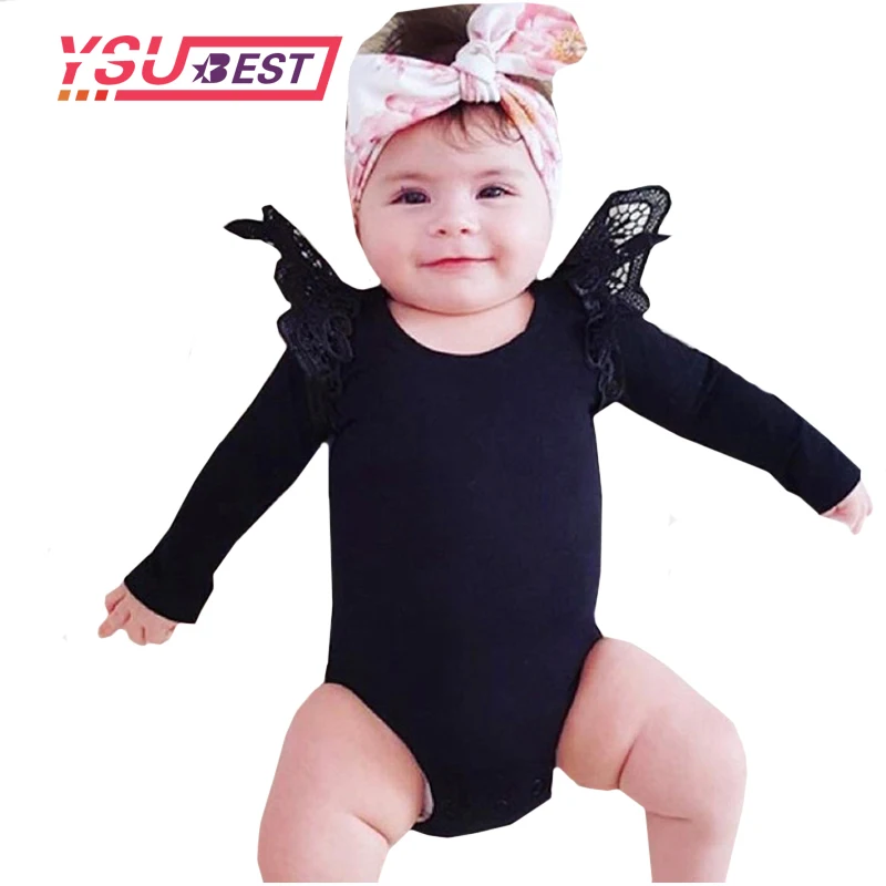 Боди для малышей; Новинка; Кружевное боди черного, розового и белого цветов; боди для маленьких девочек; комбинезон с длинными рукавами; Комбинезоны для детей; Одежда для младенцев