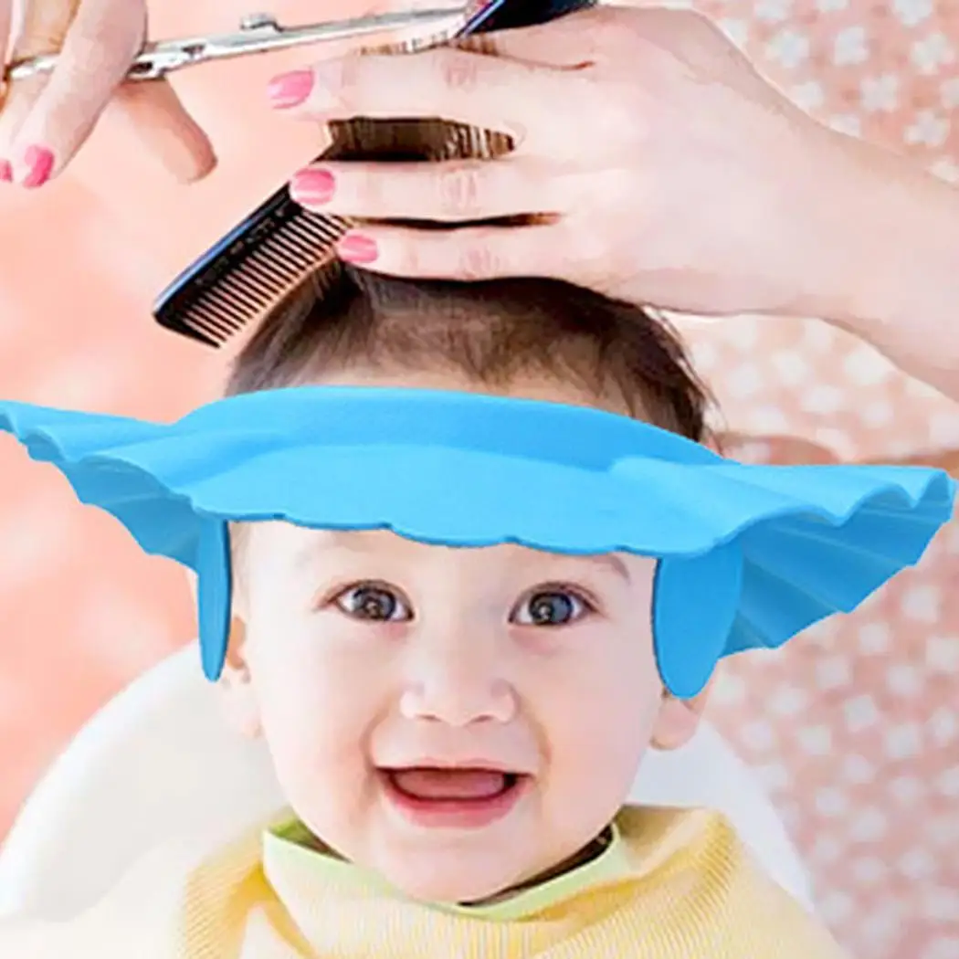 Новые Симпатичные Сейф водонепроницаемый шампунь шапочка для душа ребенка стрижка Защитная мягкая Кепки шляпка, жёлтый пляжный комплект, розовый, фиолетовый, синий для малыши Дети ребята