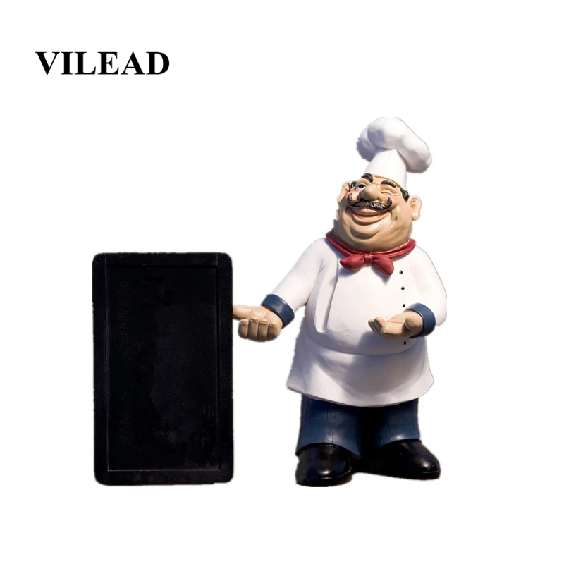 

VILEAD 40cm Resin Blackboard Chef Figurines European Message Board Crafts Creative Ornaments Checkout Restaurant Decorations