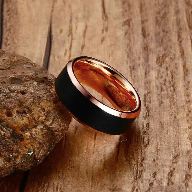 Meaeguet 8 мм черное кольцо из карбида вольфрама цвета розового золота обручальное кольцо для мужчин обручальные кольца ювелирные изделия размер США