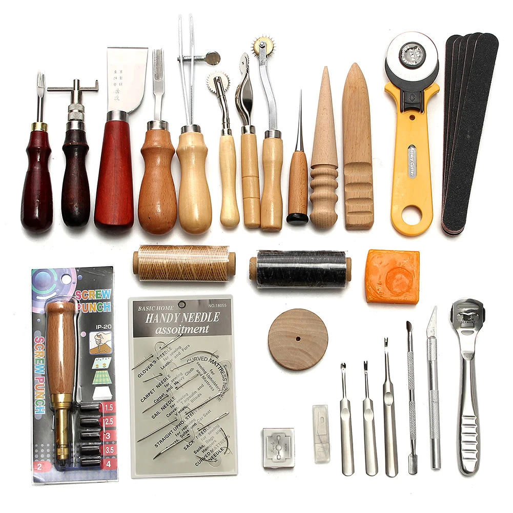 

Newest 1 Set Leather Craft Tools Punch Kit Stitching Carving Sewing Saddle Groover