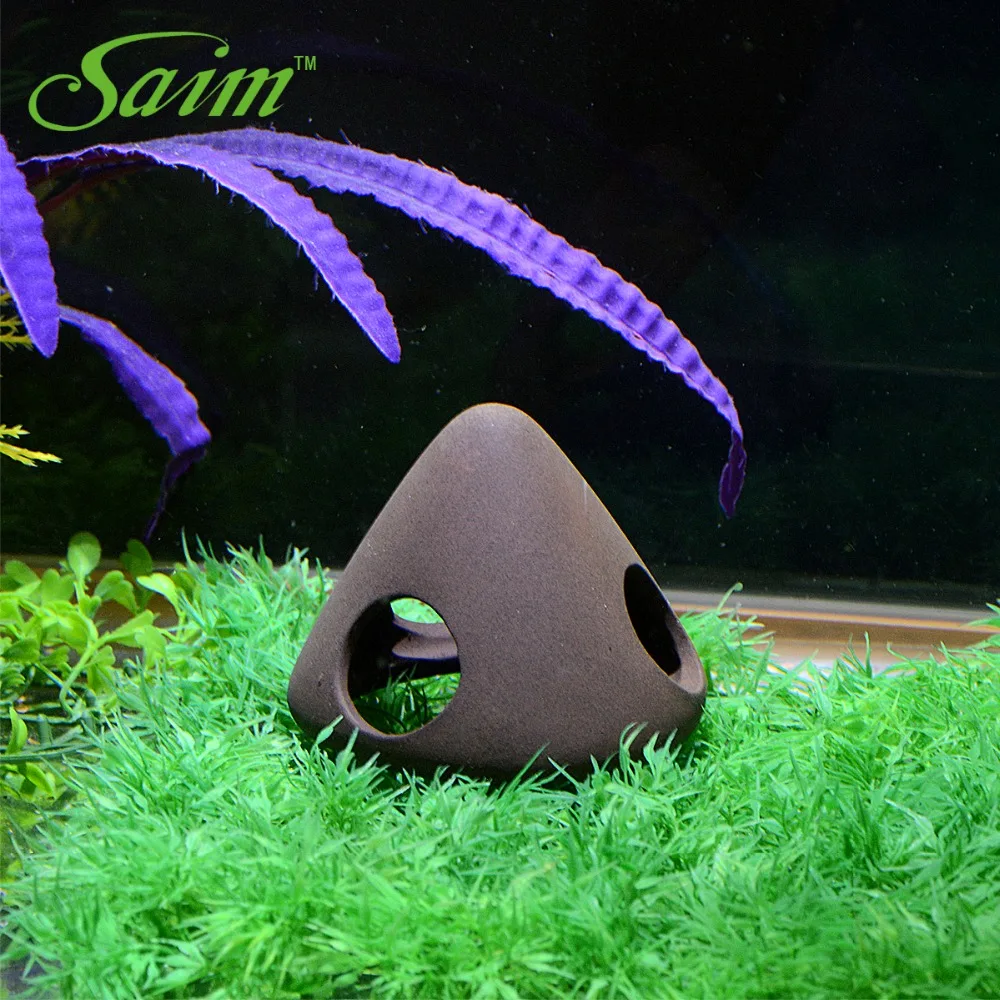 3.3" Saim Creative Aquarium Ceramic Shrimp Ornament Underwater Artificial Triangle House
