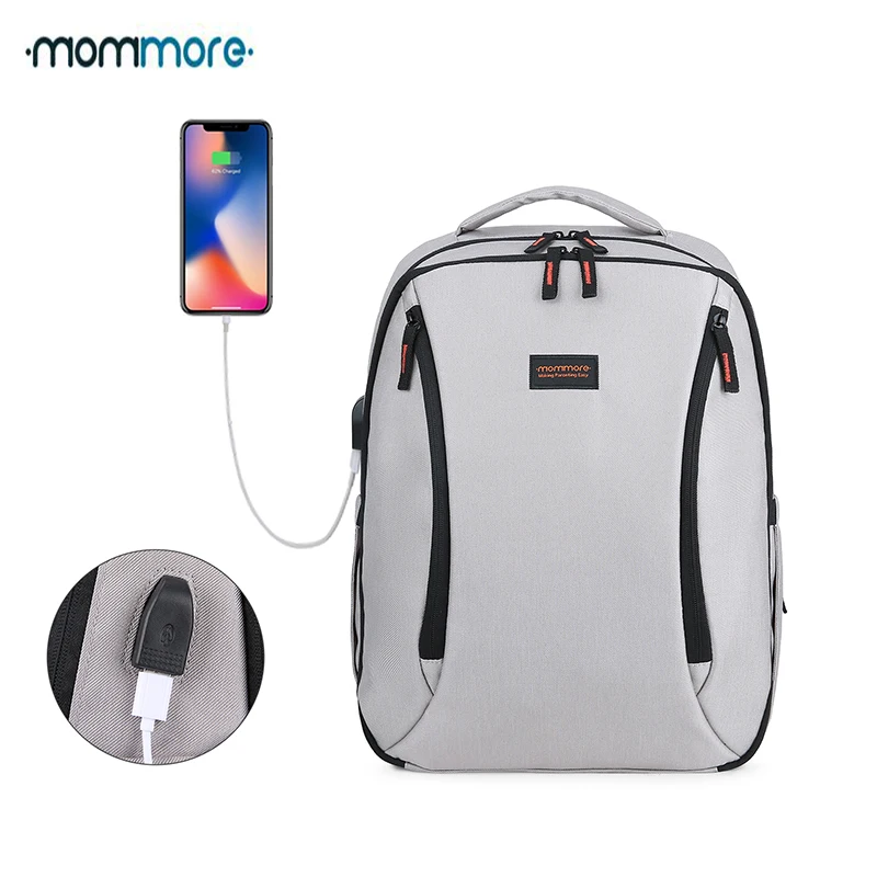 

mommore Diaper Bag With USB Port Large Capacity Travel Nappy Backpack with Insulated Pocket, Changing Pad