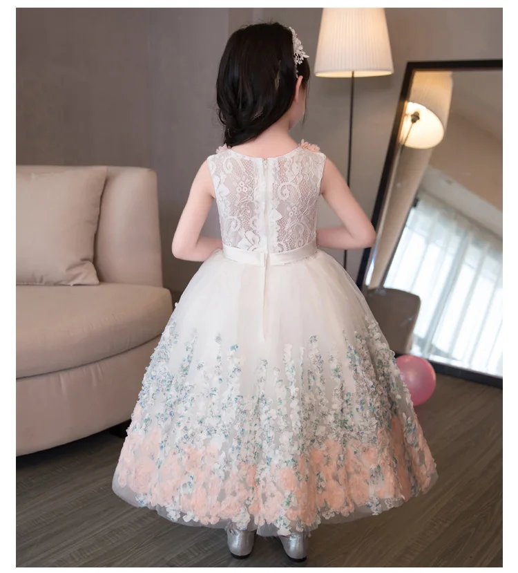 От 2 до 12 лет платье с цветочным узором для девочек; кружевное бальное платье; детское праздничное платье для дня рождения; платья без рукавов; платье принцессы с цветочным рисунком; K26
