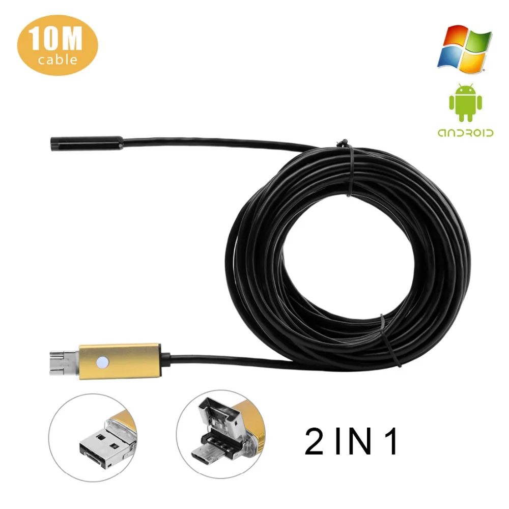 Acheter Endoscope 7 MM Objectif 10 M Micro USB Mobile Serpent Android Endoscope Caméra D inspection Étanche Endoscope pour Ordinateur Portable avec OTG UVC