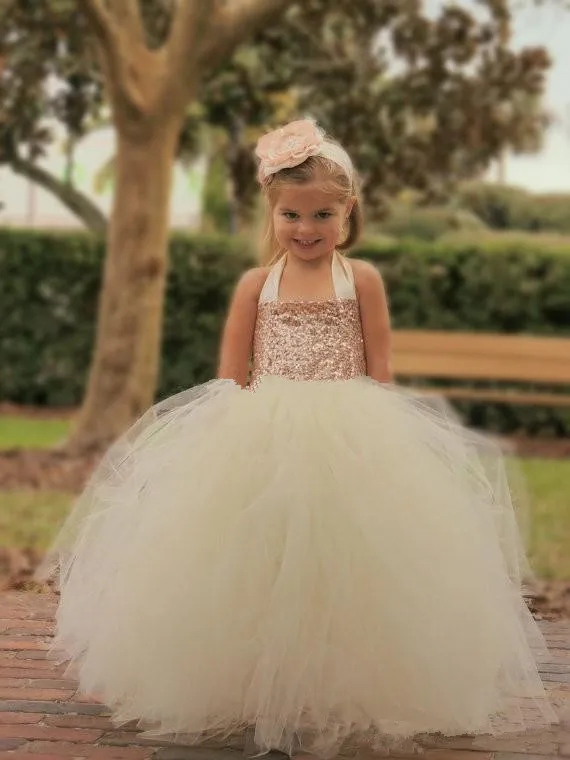 ivory and rose gold flower girl dress