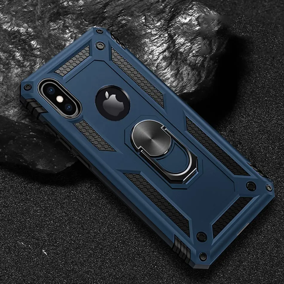 Роскошный магнит металлический корпус на айфон IPhone 6 6s 7 8 плюс Броня противоударный чехол для IPhone XR XS Max X силиконовый бампер чехол - Цвет: Blue