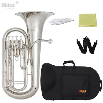 

Aklot Bb Euphonium 4 Valve Silver Plated Mouthpiece Nickel Plated Brass Body with Case