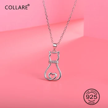 

Collare 100% 925 Sterling Silver Cat Pendant Cubic Zirconia Lovely Cute Animal CZ Jewelry Girl's Dainty Gift Necklace Women P601