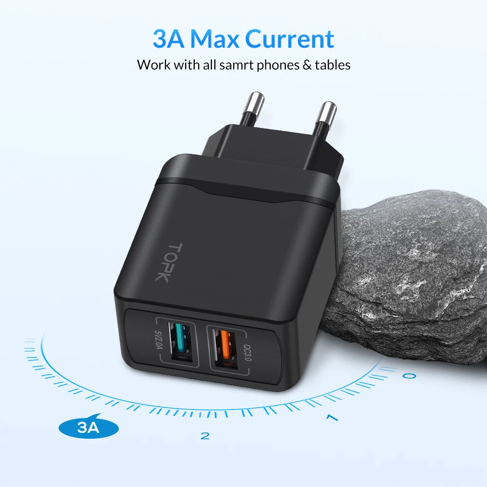 TOPK 18 W المزدوج USB شاحن آيفون X 8 7 6 السفر الحائط الاتحاد الأوروبي التوصيل مهايئ شاحن لسامسونج Xiaomi هواوي المحمول الهاتف شاحن