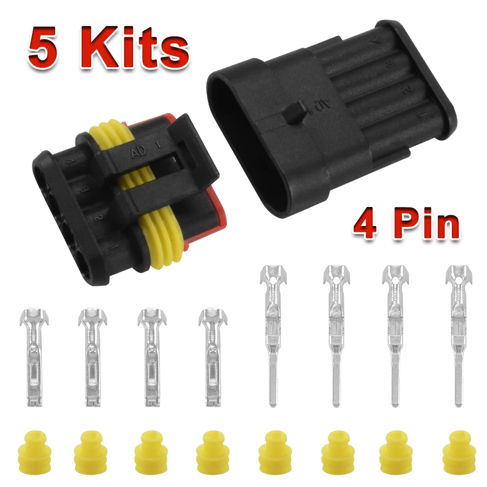 

5 Kit Car Superseal Electrical Wire Connector 4 Pin Way Waterproof 12V HT389