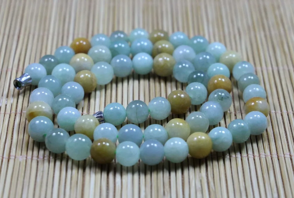 

FREE SHIPPING>>>@ NEW HOT1348 NATURE GRADE "A" GREEN YELLOW 8MM JADE BEADS JADEITE NECKLACE