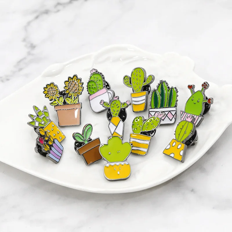 

Fashion Cartoon Cactus Rose Flower Brooches and Pins Cute Mini Green Plant Potted Enamel for Women Men Brooch Jackets Badge Pin