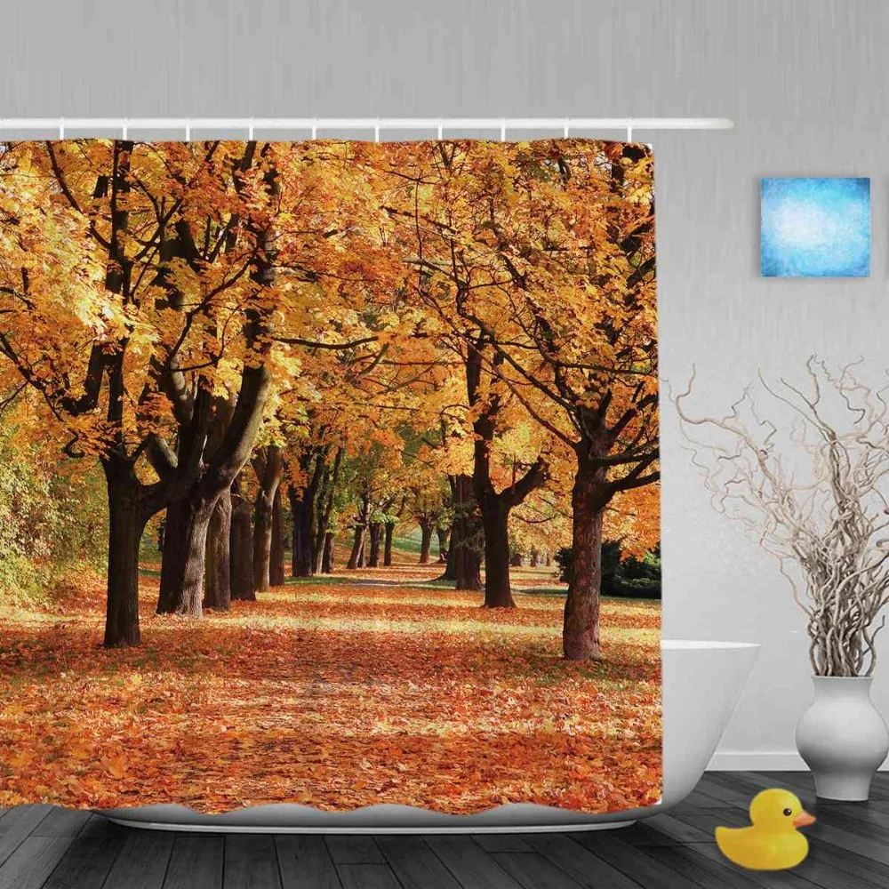 Color Autumn Forest Bathroom Shower Curtain Natural Scenery Shower