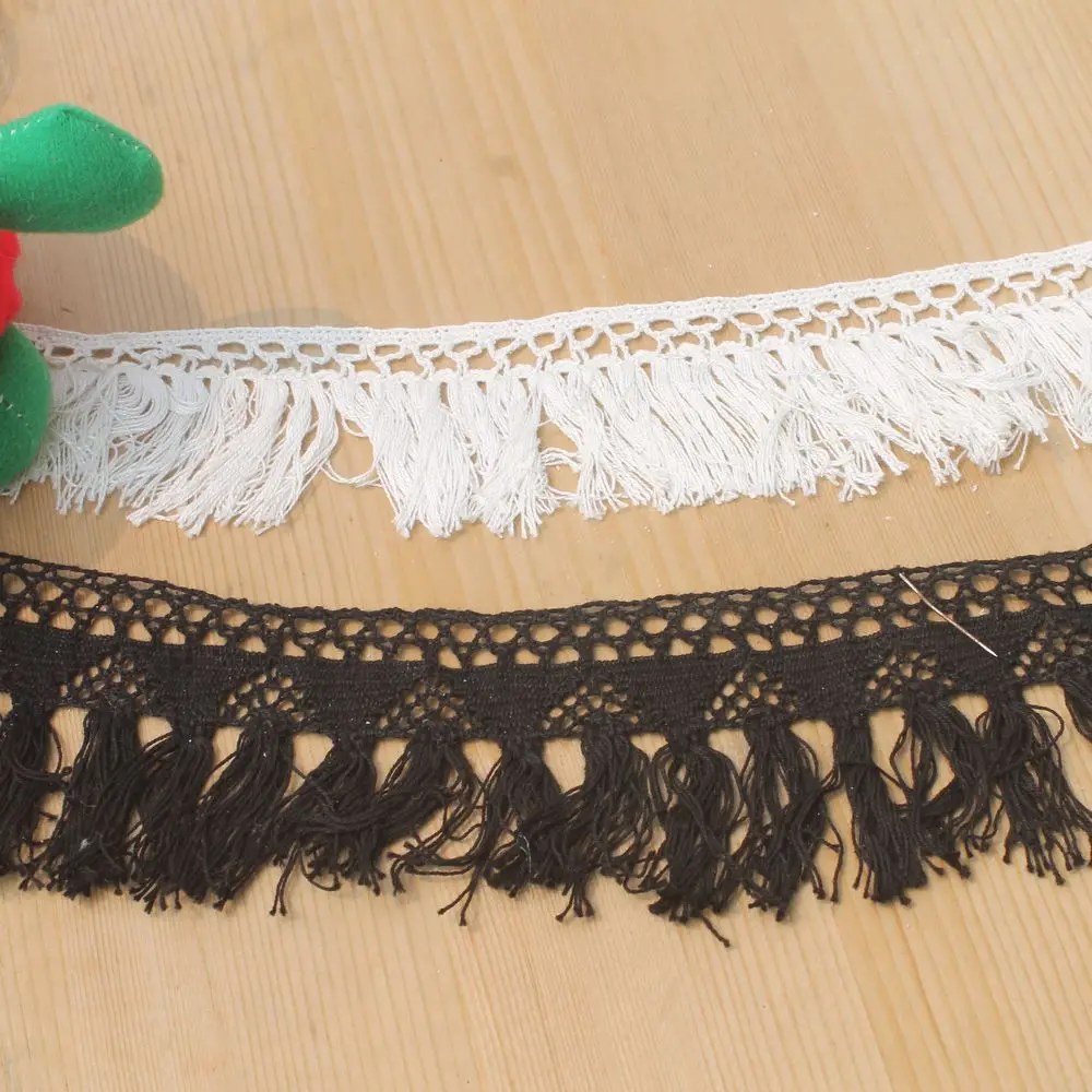 15yds/lot White/Black Crochet Cotton Lace Trim Tassel ribbon, Fringe