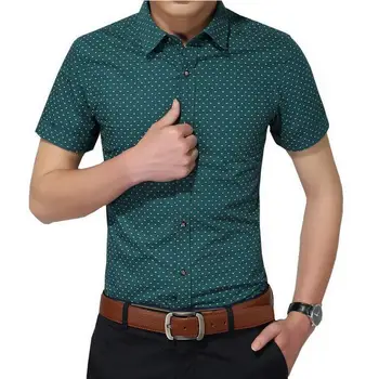 

Men's Shirt New Fashion Cotton Men Social Shirt Mens Short Sleeve Shirts Man Polka Dot Casual Plus Size 5XL