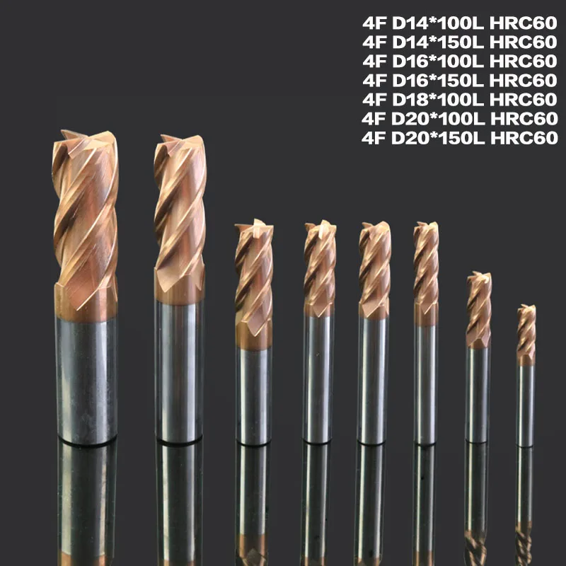 

1pc End Mill Milling Cutter For metal 4 Flutes Tungsten solid carbide cnc Flatted mill Straight Shank 14mm 16mm 18mm 20mm HRC60