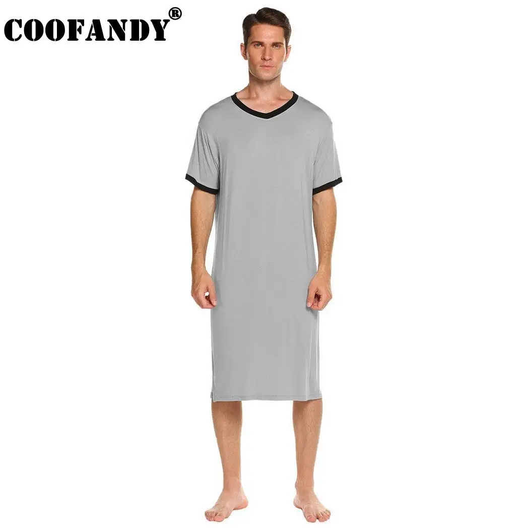 Contrast V Neck Short Sleeve Men Color Sleepshirt Nightshirt Lounge