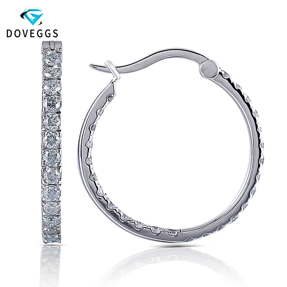 

DovEggs Platinum Plated Silver 1.82ctw Lab Created Moissanite Diamond Hoop Earrings For Women Big Size Round Silver Earrings