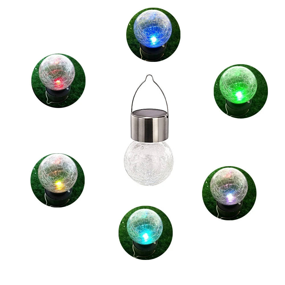 Chiclits LED Solar Powered Glass Ball Lamp Crack Solar Hanging Crackle Ball Light for Garden Decoration Night lighting (15)