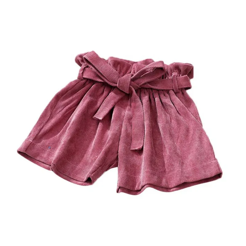 Летняя одежда для малышей хлопковые однотонные детские шорты с высокой талией Детские банты с цветком для девочек свободные шорты От 1 до 5 лет