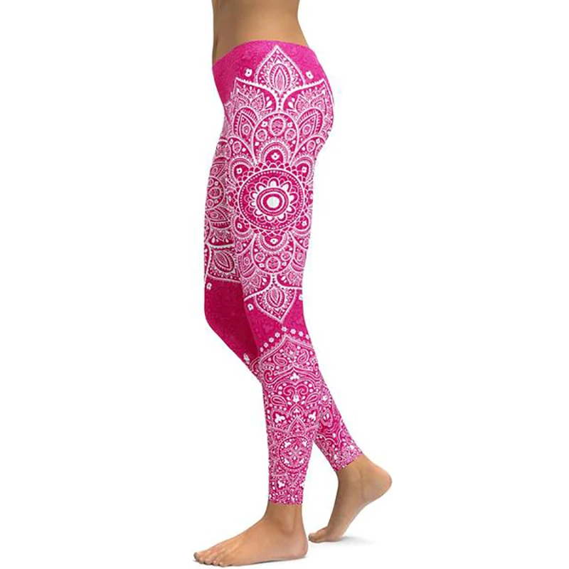 Мандала, штаны для фитнеса, йоги, женские спортивные Леггинсы, для тренировок, для бега, сексуальные, пуш-ап, для спортзала, эластичные, Тонкие штаны - Цвет: Pink