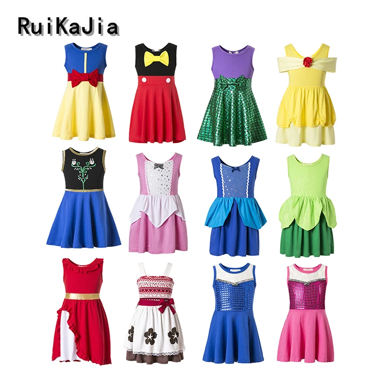 Girls Clothing Snow White Princess Dress Belle Moana Girls Dress Kids Family Clothing Mermaid girls clothing set